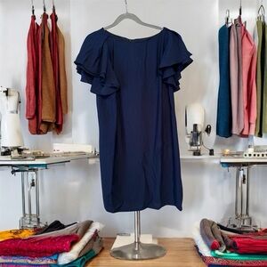 $248 Trina Turk Ink Navy Kayra Ruffle Sleeve Shift Dress 8